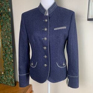 NEW Allwerk Size 38 Women's Stand Collar Jacket Blue Button Front Equestrian
